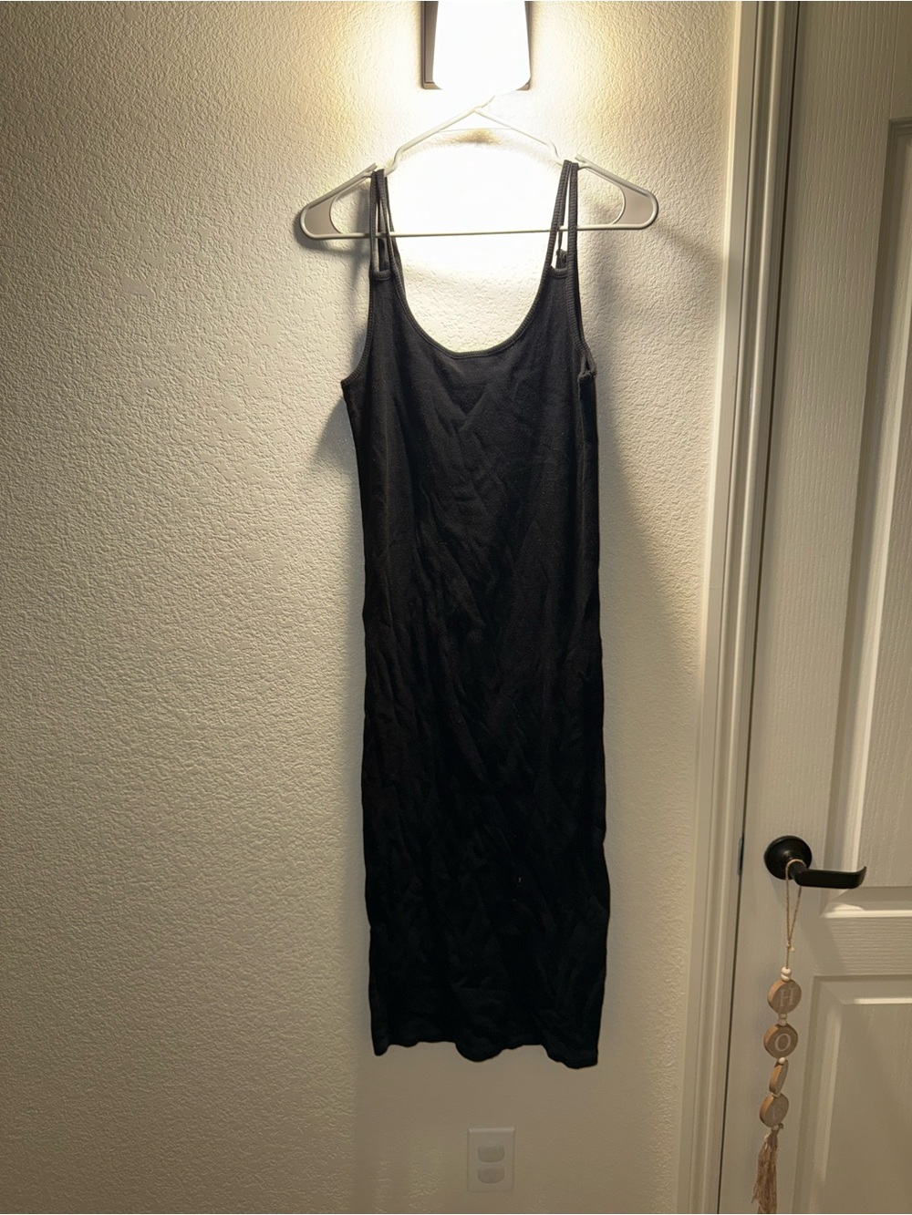 Minimalist Black Midi Slip Dress - Women's